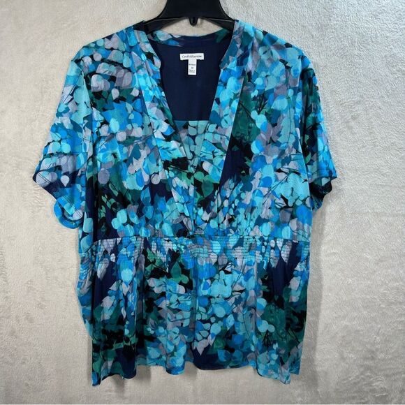 Croft & Barrow Flowy Top Elastic Waist Babydoll Lined Chiffon Plus Sz 3X - Picture 1 of 8